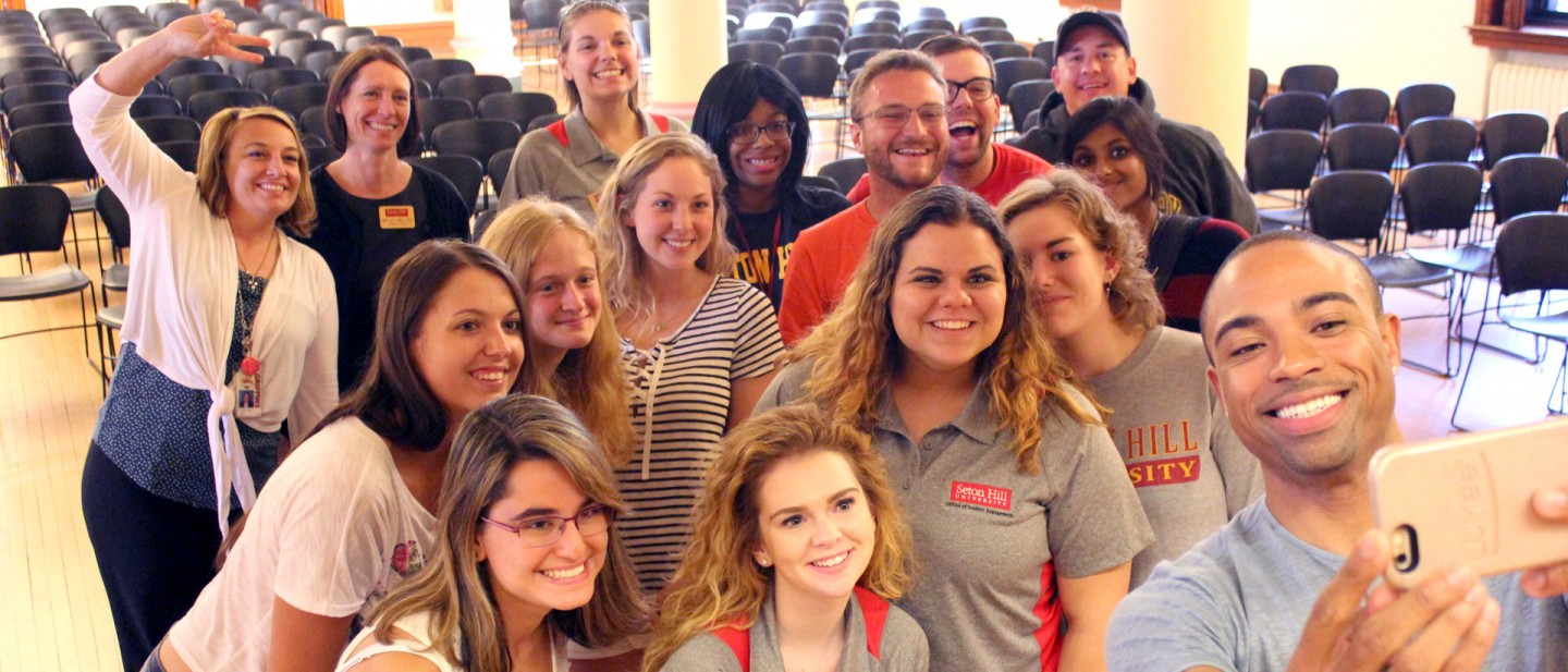 Seton Hill Student Leaders Taking a Selfie Together with Faculty