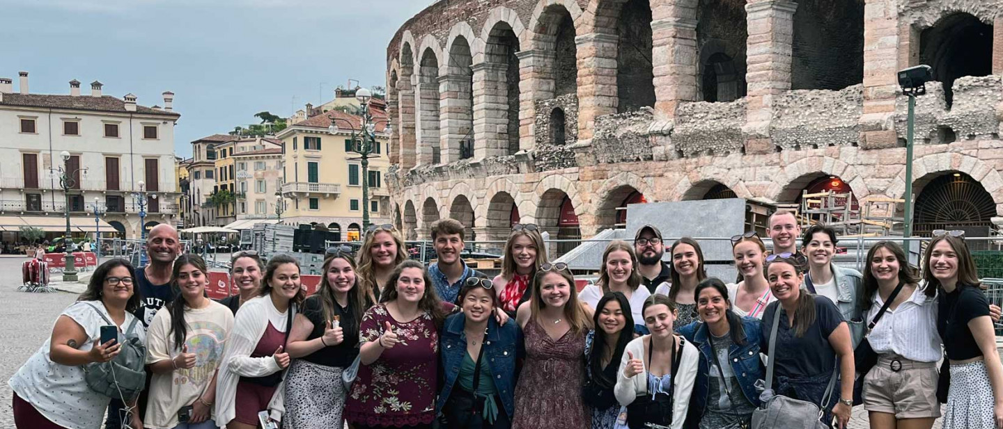 Seton Hill Study Abroad Class in front of Rome Colosseum