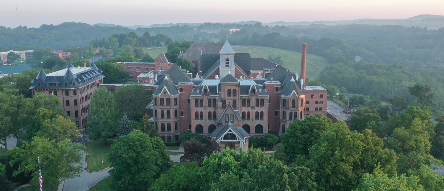 Seton Hill University landscape at dawn 