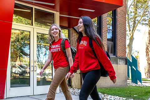 Students walking around campus