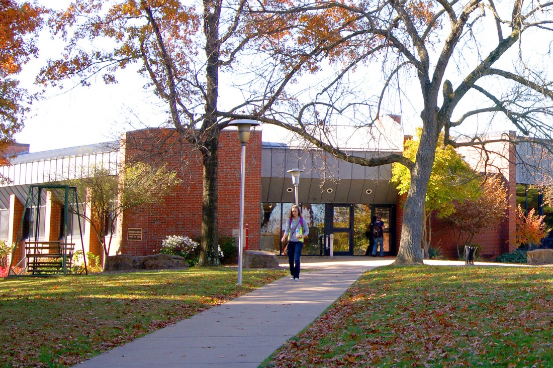 A student leaving the library