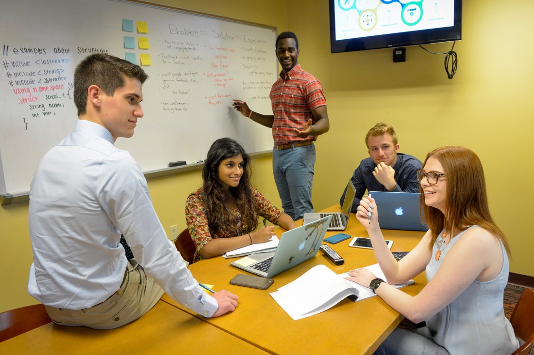 Students working in the collaborative work space