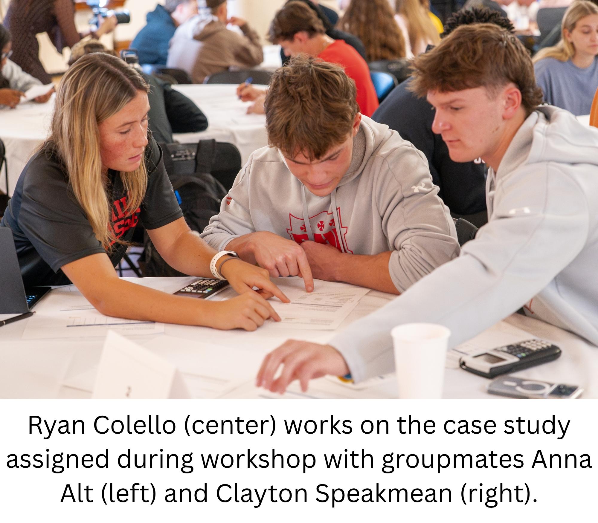 Ryan Collelo, Anna Alt, and Clayton Speakman work together to solve the case study.